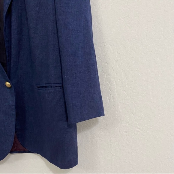 Express Vintage Women’s S Blue One Button V Neck Collaree Blazer Jacket - Picture 6 of 7